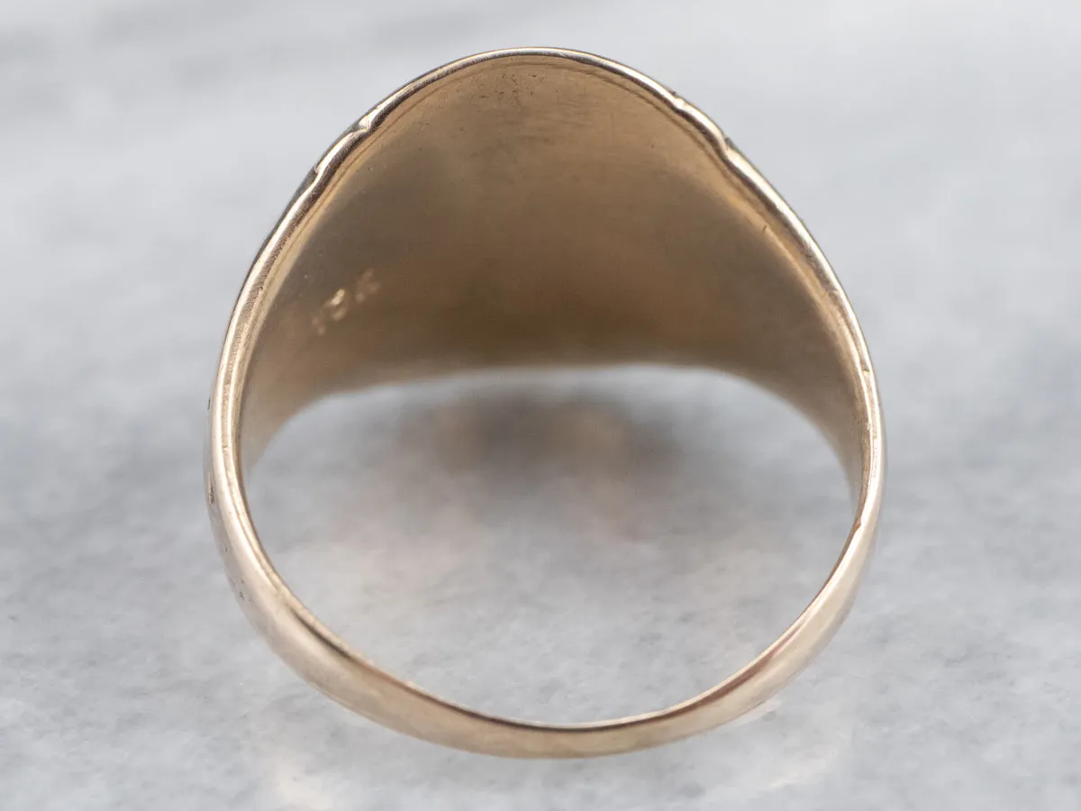 10K Rose Gold Vintage Scroll Shoulder Oval Top Signet Ring