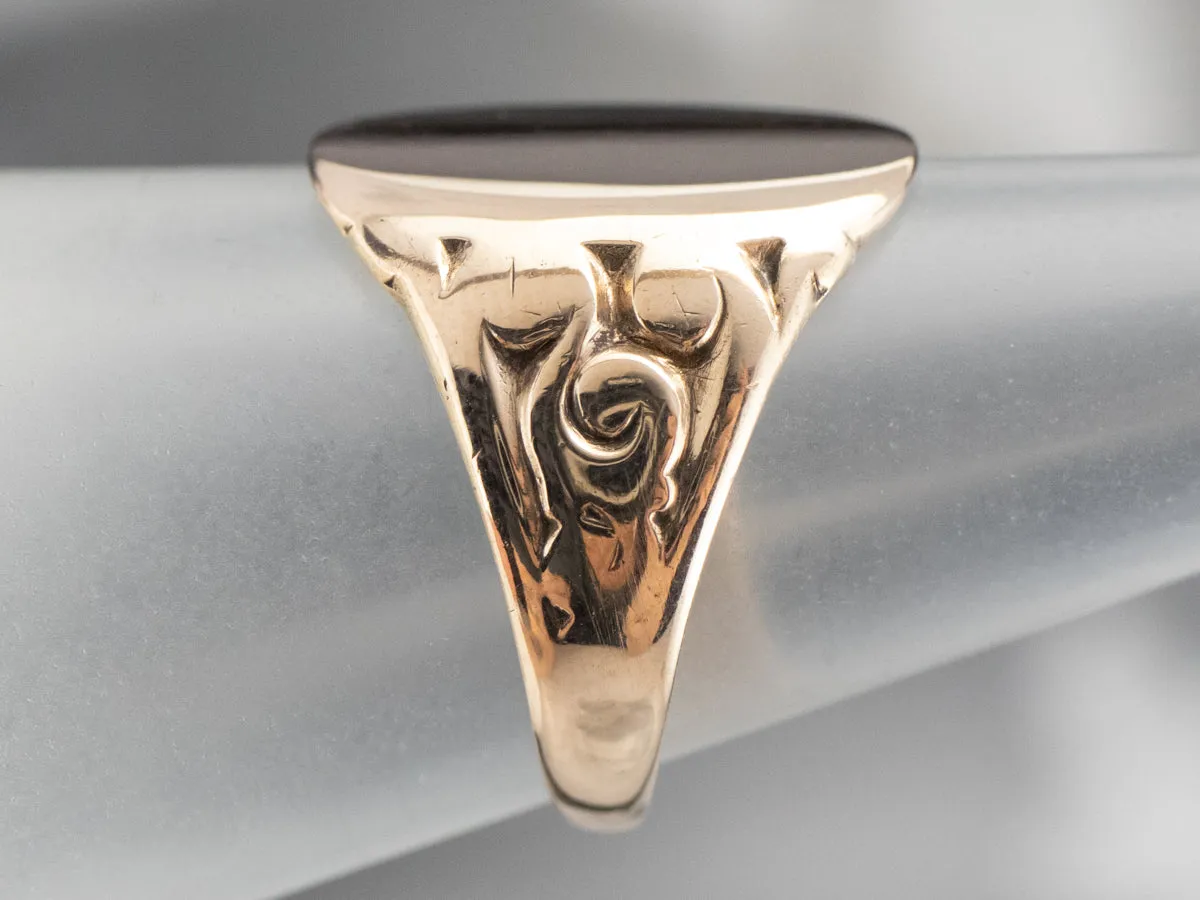 10K Rose Gold Vintage Scroll Shoulder Oval Top Signet Ring