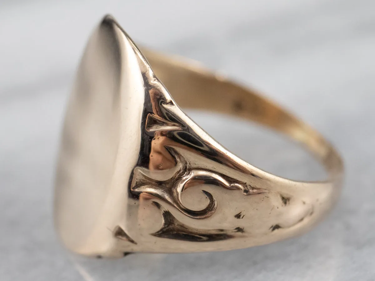 10K Rose Gold Vintage Scroll Shoulder Oval Top Signet Ring