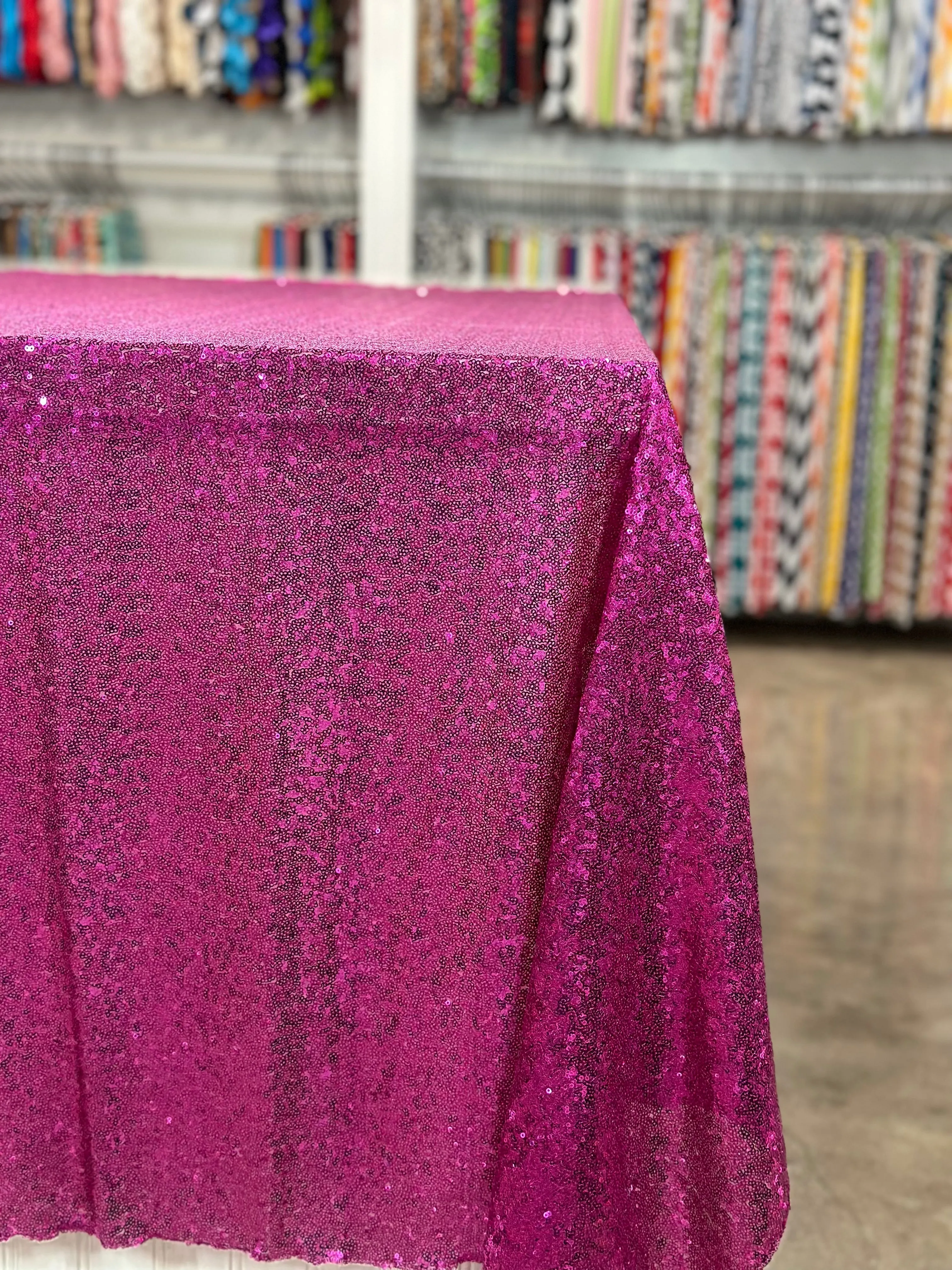 1pc - Glitz Sequins Table Linen 132" Round  - Fuchsia