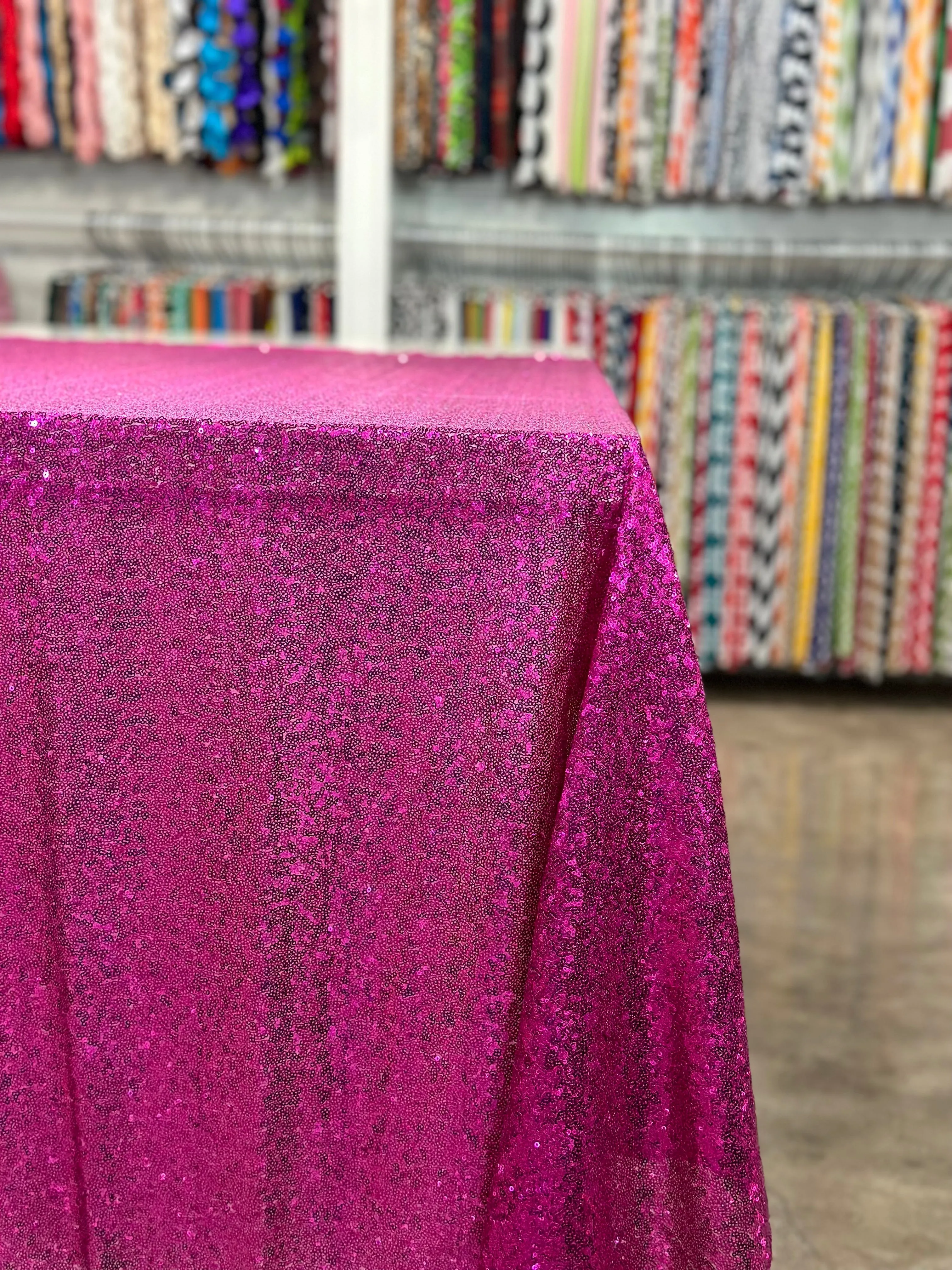 1pc - Glitz Sequins Table Linen 132" Round  - Fuchsia