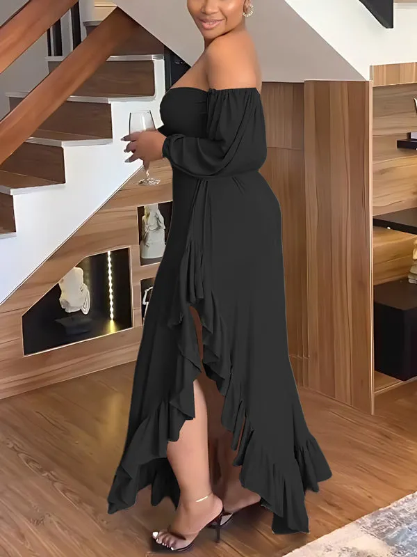 2Pcs Wrapped Bust Irregular Ruffles Long Dress