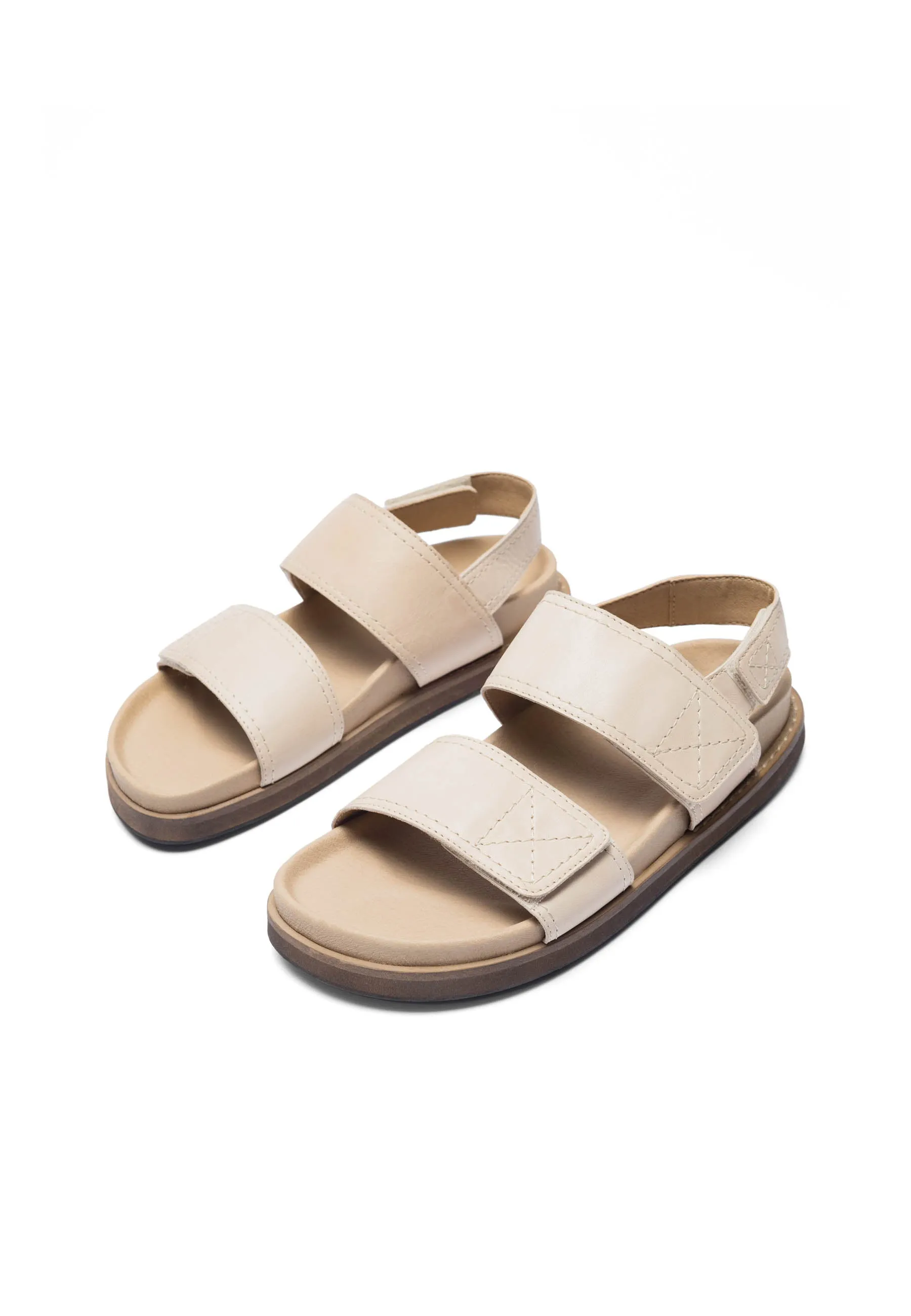 Caskimmi Biege Leather Velcro Sandals