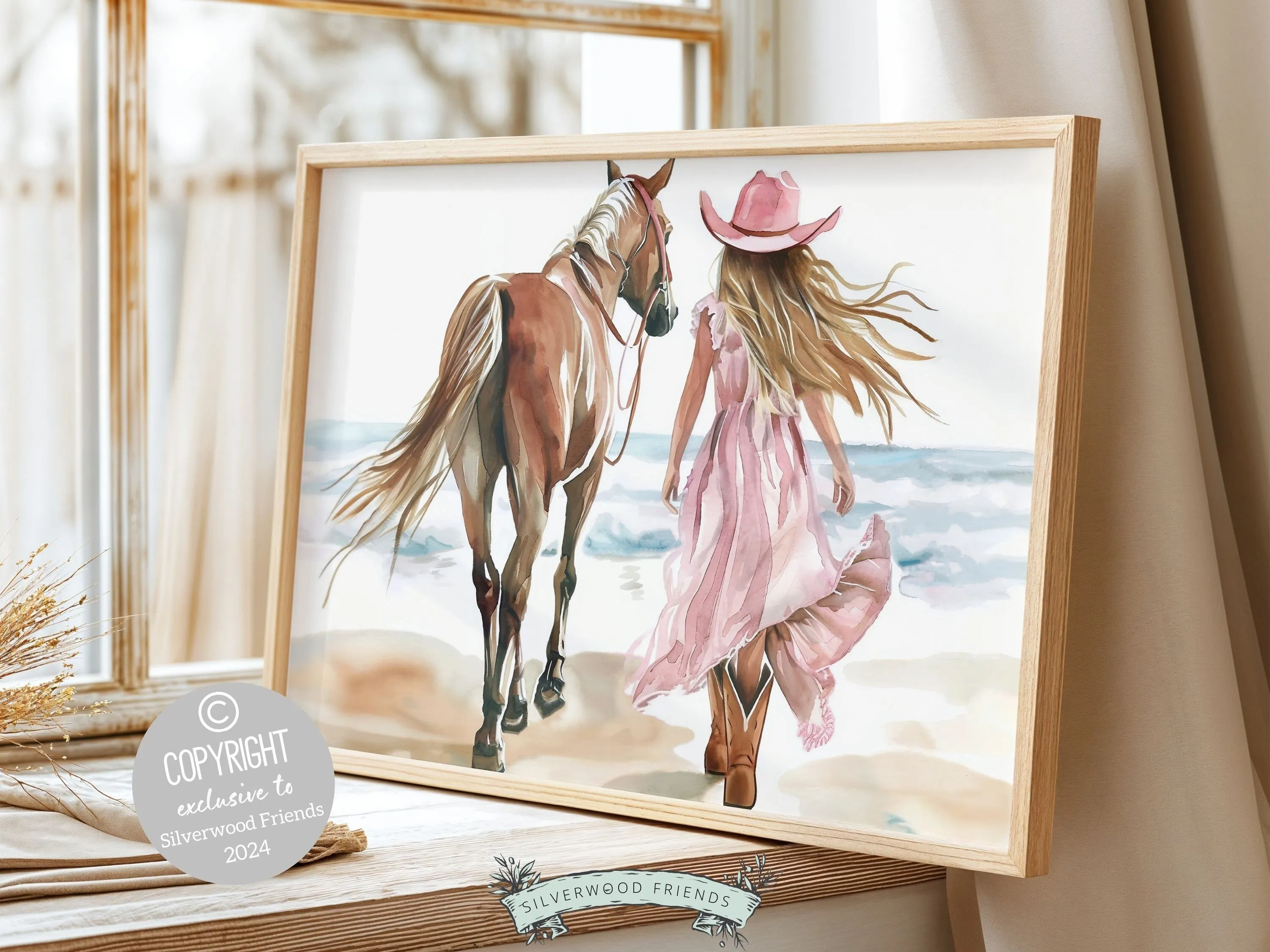 Cowgirl Horse Beach Print - 001