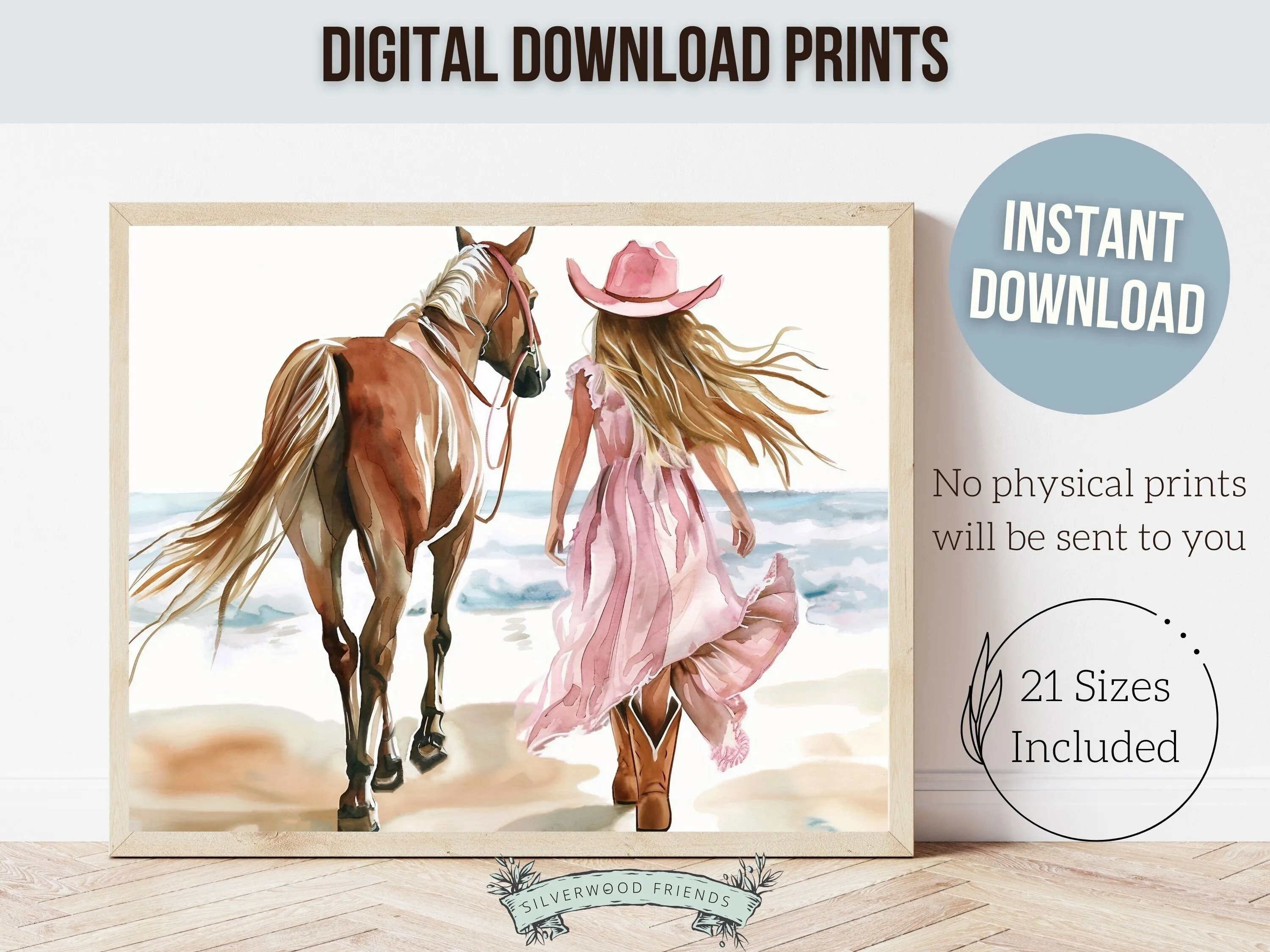 Cowgirl Horse Beach Print - 001