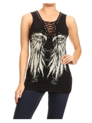 Daniel Smart BLACK Oversized Angel Wing Tank Top