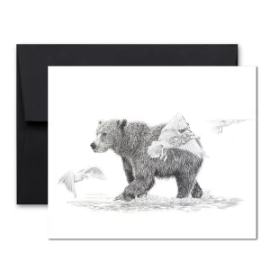 Grizzly bear with birds Greeting Card