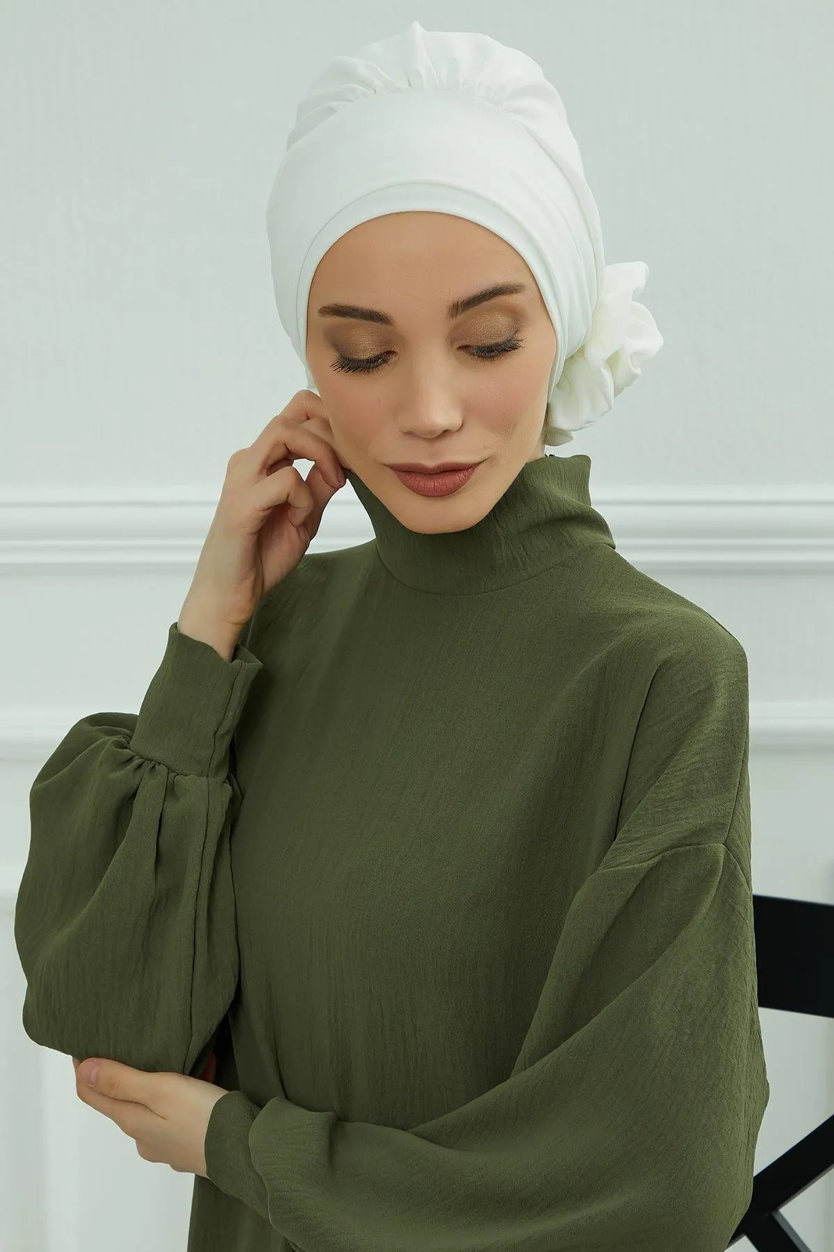 Instant Turban Lightweight Aerobin Scarf Head Turbans with Flower Back Detail For Women Headwear Stylish Elegant Design,HT-92