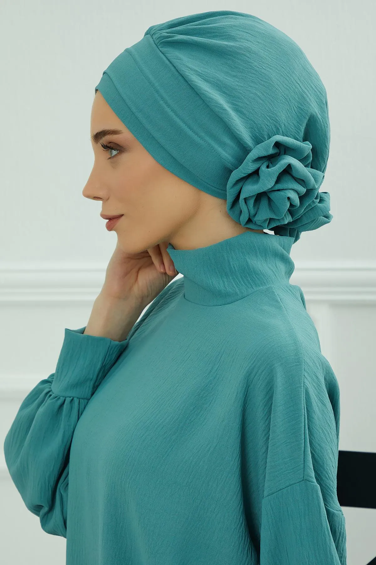 Instant Turban Lightweight Aerobin Scarf Head Turbans with Flower Back Detail For Women Headwear Stylish Elegant Design,HT-92