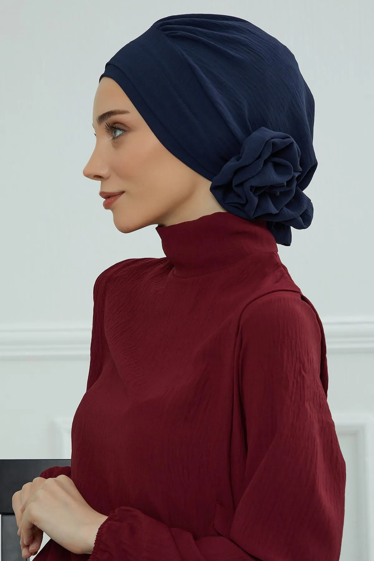 Instant Turban Lightweight Aerobin Scarf Head Turbans with Flower Back Detail For Women Headwear Stylish Elegant Design,HT-92