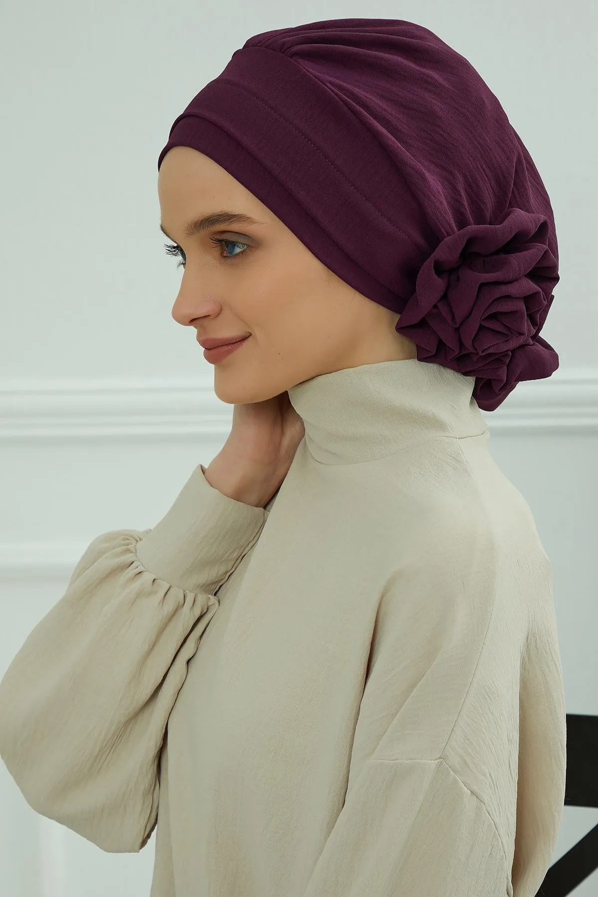 Instant Turban Lightweight Aerobin Scarf Head Turbans with Flower Back Detail For Women Headwear Stylish Elegant Design,HT-92