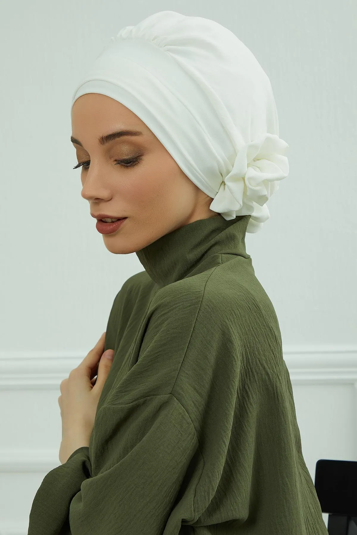 Instant Turban Lightweight Aerobin Scarf Head Turbans with Flower Back Detail For Women Headwear Stylish Elegant Design,HT-92