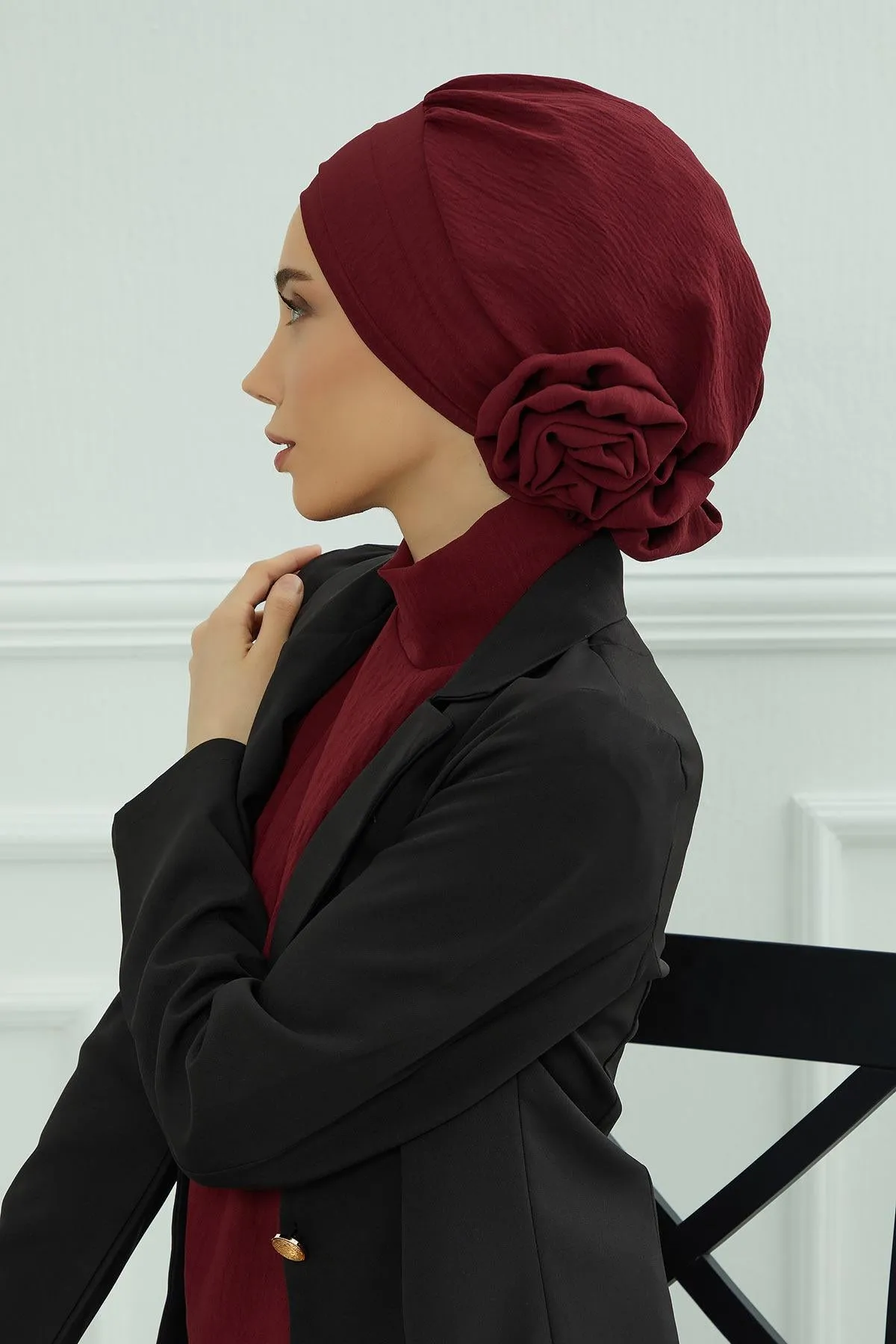 Instant Turban Lightweight Aerobin Scarf Head Turbans with Flower Back Detail For Women Headwear Stylish Elegant Design,HT-92