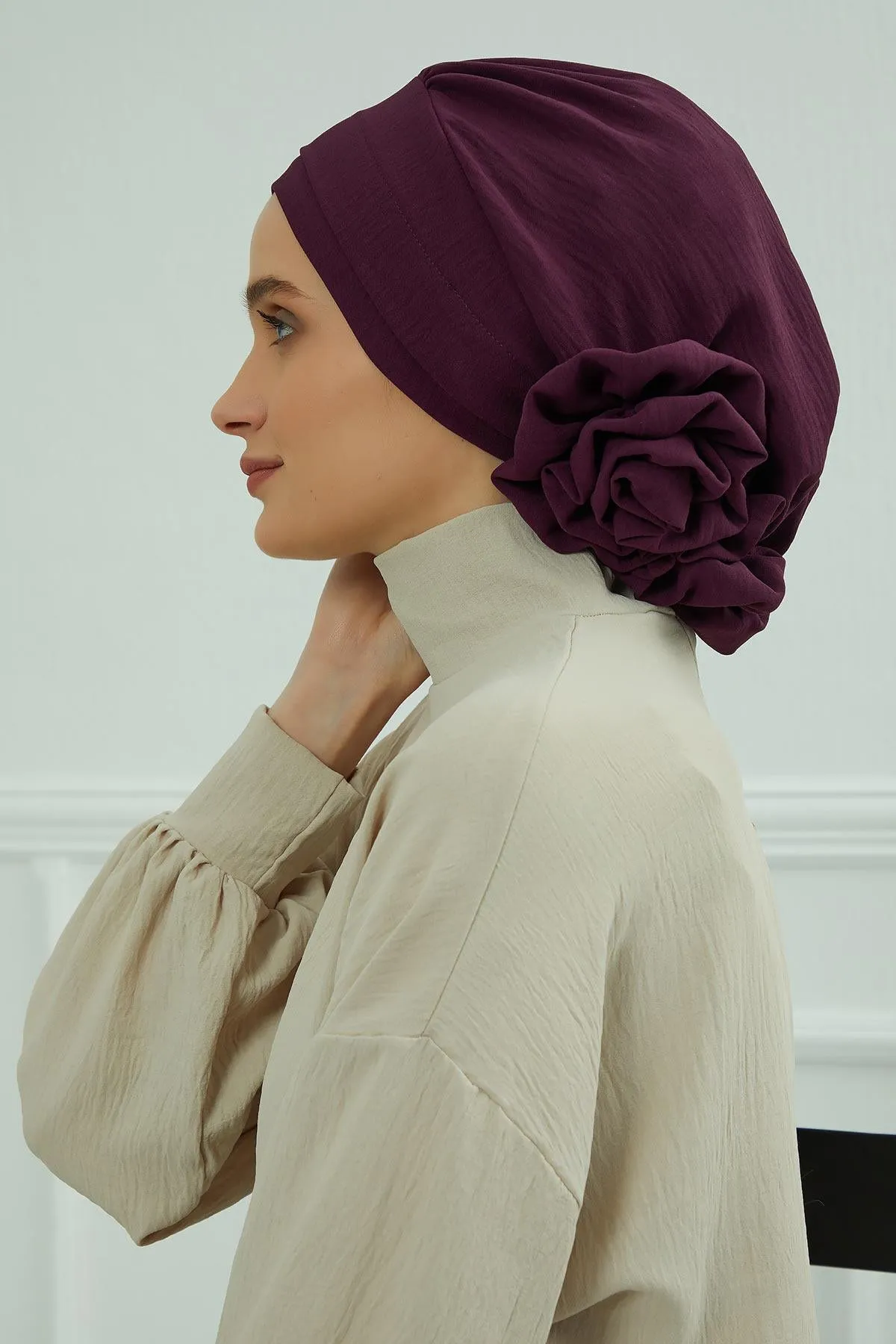 Instant Turban Lightweight Aerobin Scarf Head Turbans with Flower Back Detail For Women Headwear Stylish Elegant Design,HT-92