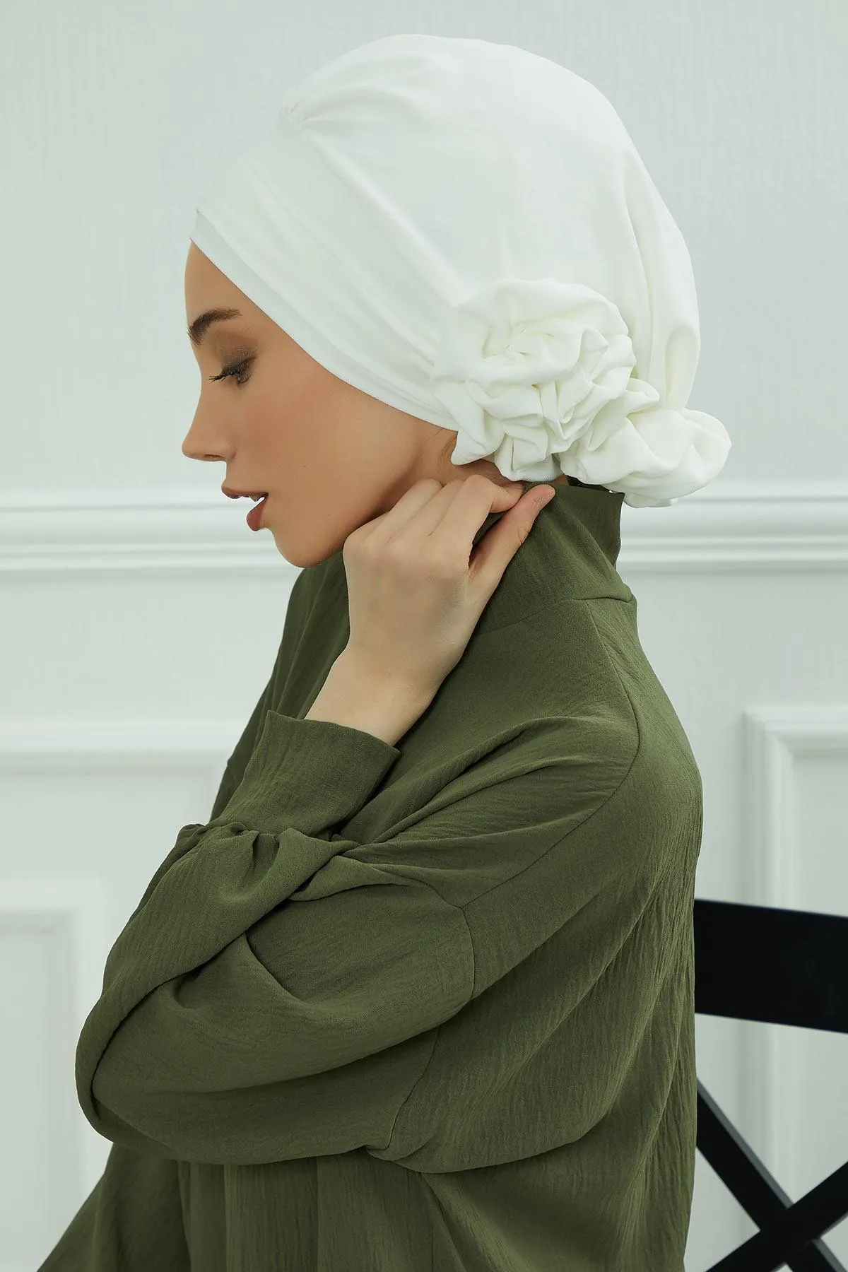 Instant Turban Lightweight Aerobin Scarf Head Turbans with Flower Back Detail For Women Headwear Stylish Elegant Design,HT-92