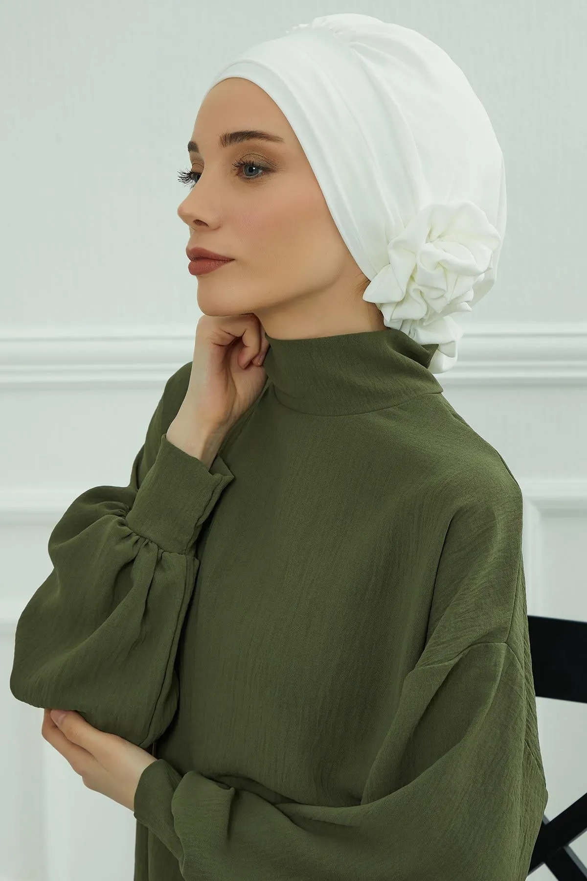 Instant Turban Lightweight Aerobin Scarf Head Turbans with Flower Back Detail For Women Headwear Stylish Elegant Design,HT-92