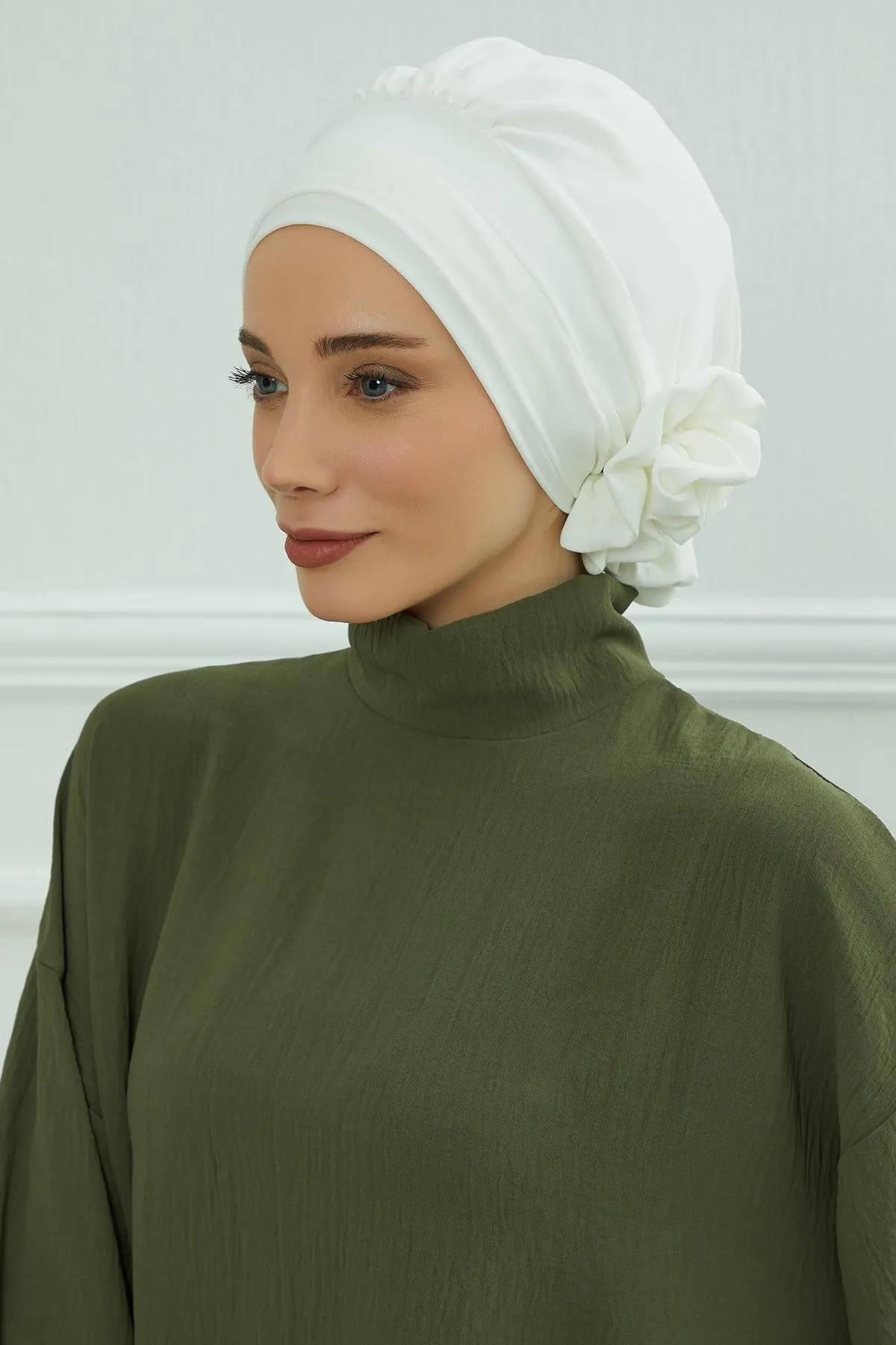 Instant Turban Lightweight Aerobin Scarf Head Turbans with Flower Back Detail For Women Headwear Stylish Elegant Design,HT-92