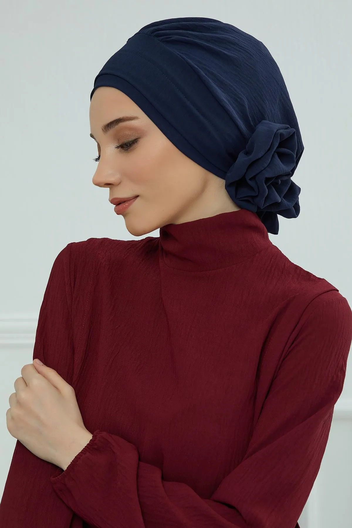 Instant Turban Lightweight Aerobin Scarf Head Turbans with Flower Back Detail For Women Headwear Stylish Elegant Design,HT-92