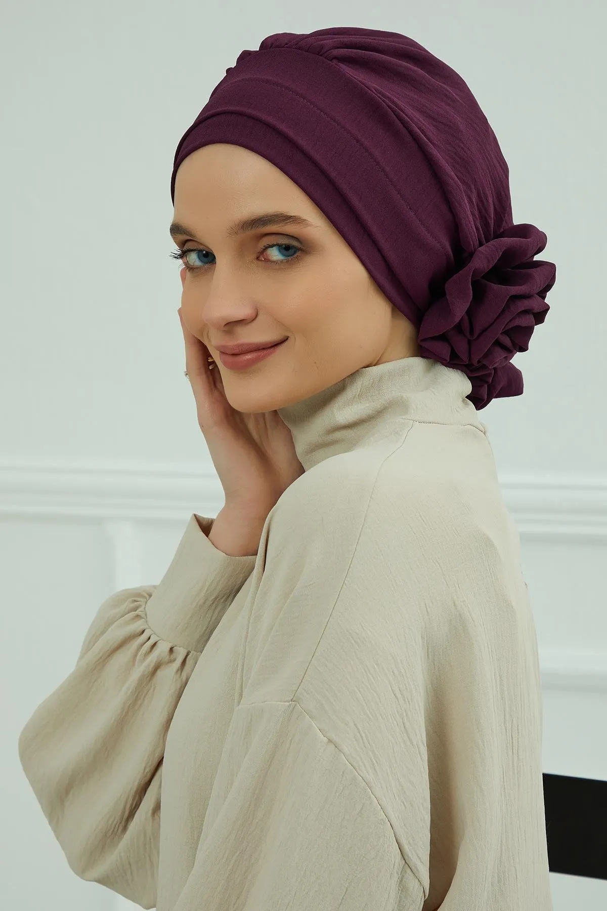 Instant Turban Lightweight Aerobin Scarf Head Turbans with Flower Back Detail For Women Headwear Stylish Elegant Design,HT-92