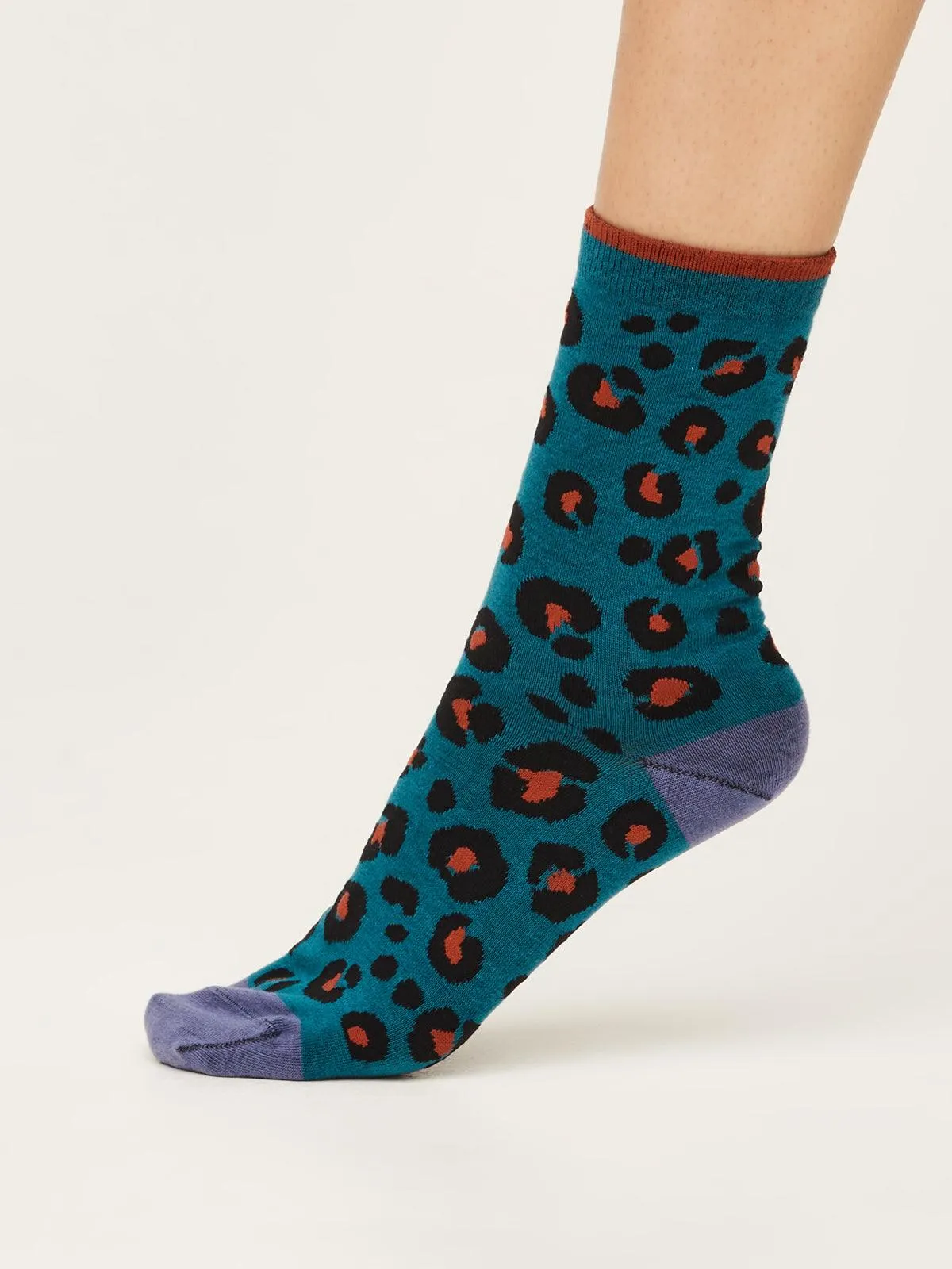 Leopard Print Socks - Lagoon Blue