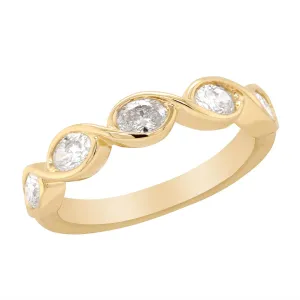 MODERN YELLOW GOLD RING WITH 5 OVAL CUT DIAMONDS, .78 CT TW