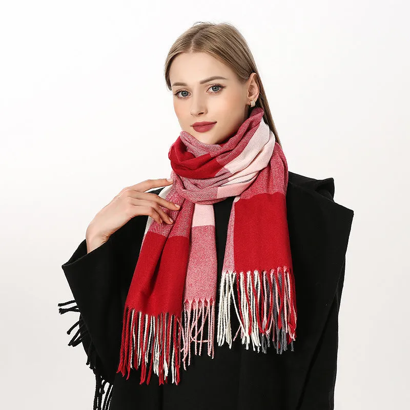 New Plaid Scarf Women's Japanese And Korean Style Sweet Warm Scarf Fashion Shawl Autumn And Winter Cashmere Scarf