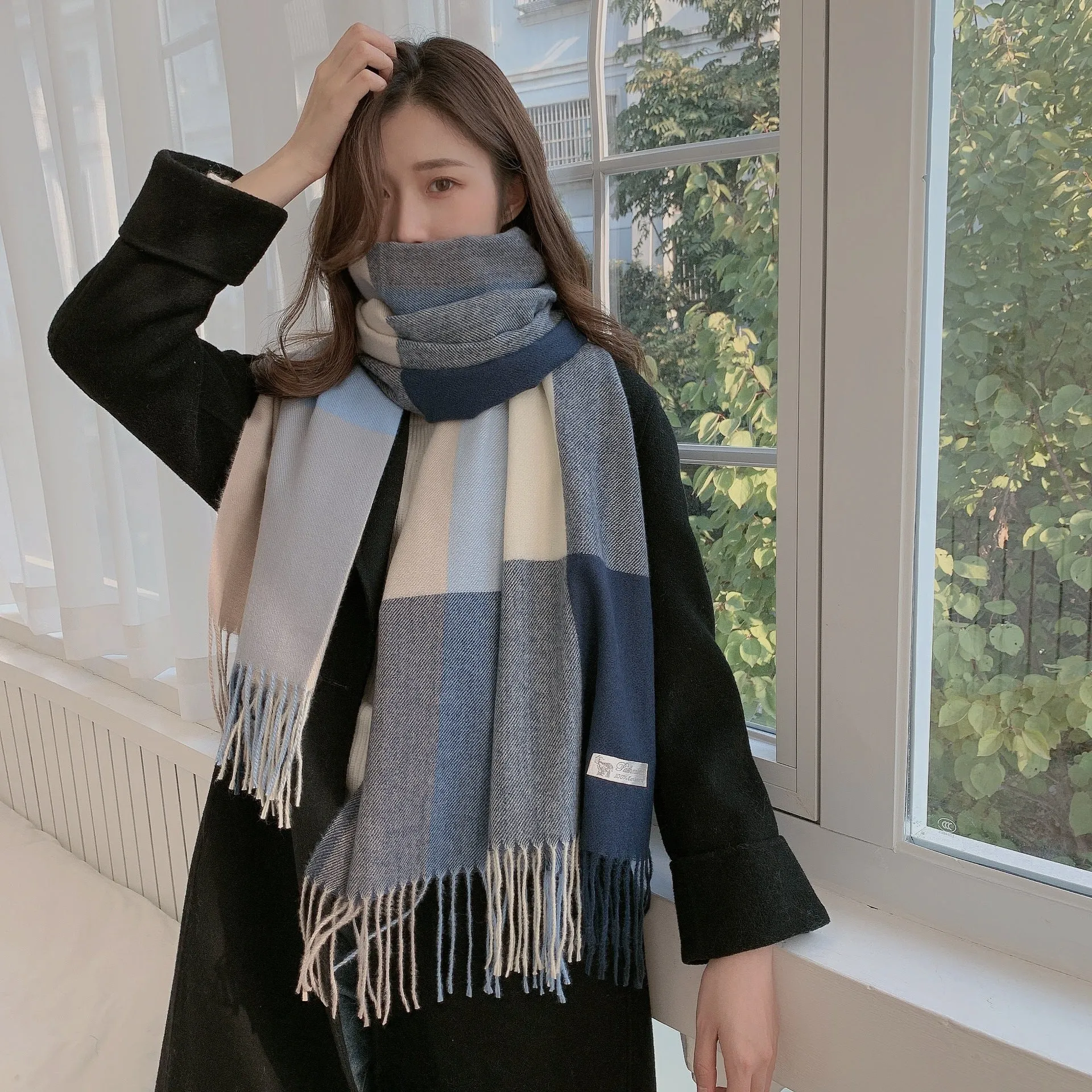 New Plaid Scarf Women's Japanese And Korean Style Sweet Warm Scarf Fashion Shawl Autumn And Winter Cashmere Scarf