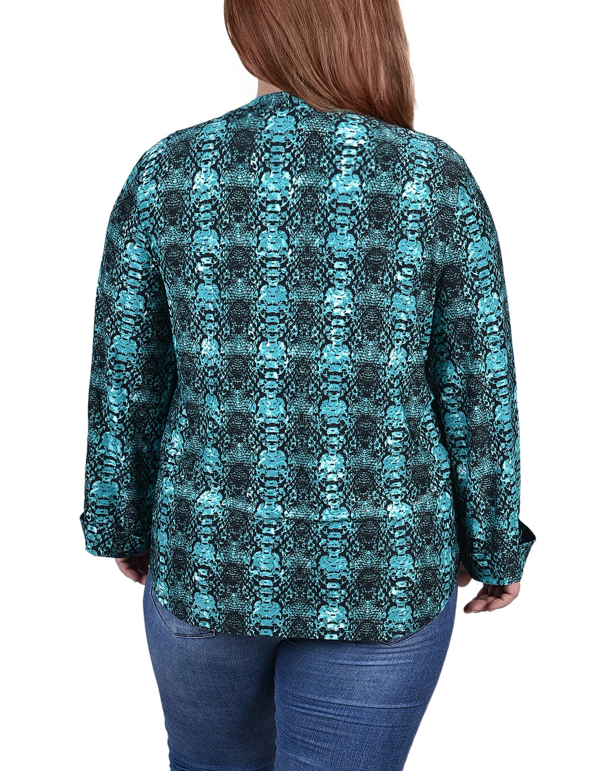 Plus Size Long Sleeve Jacquard Knit Y Neck Top