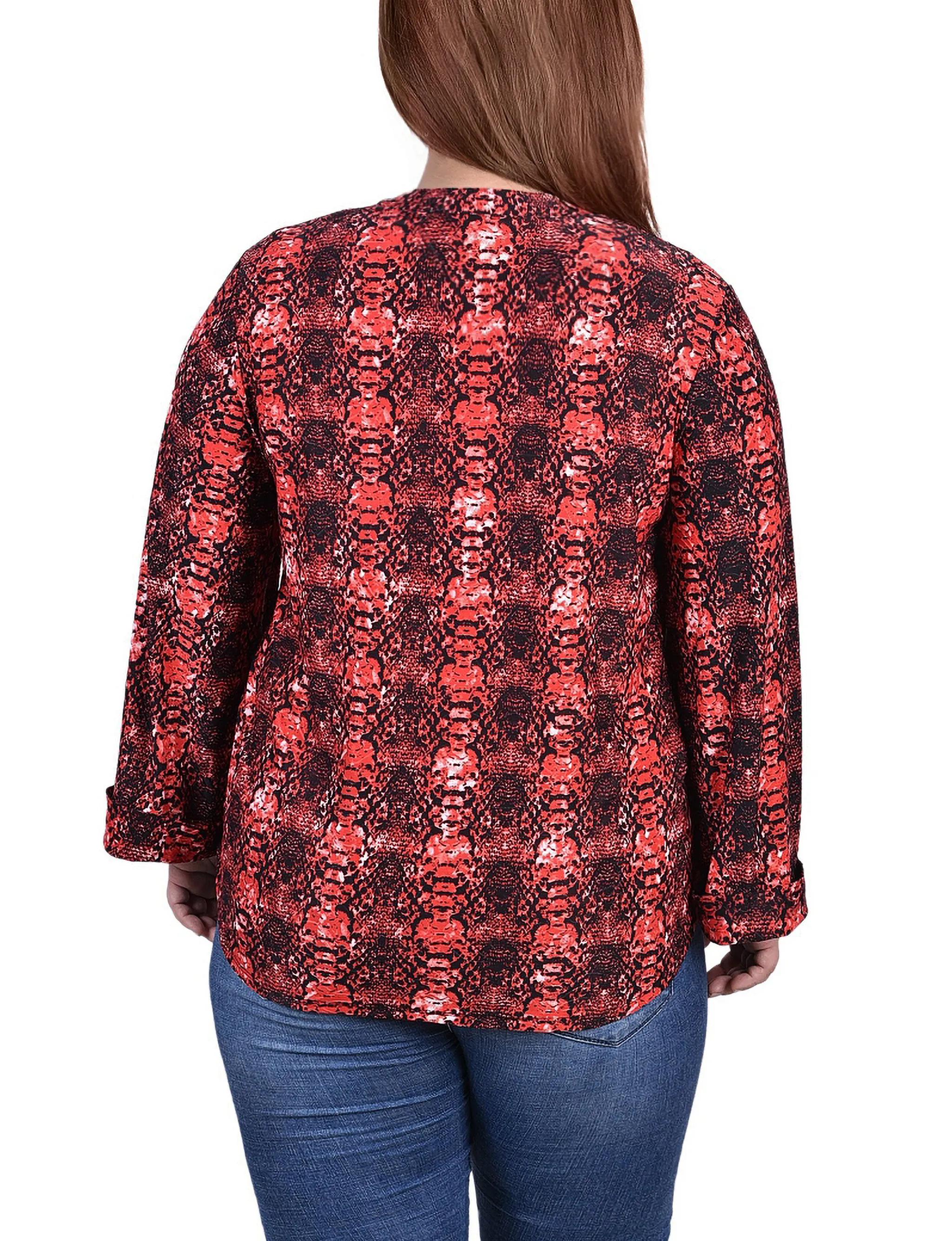 Plus Size Long Sleeve Jacquard Knit Y Neck Top