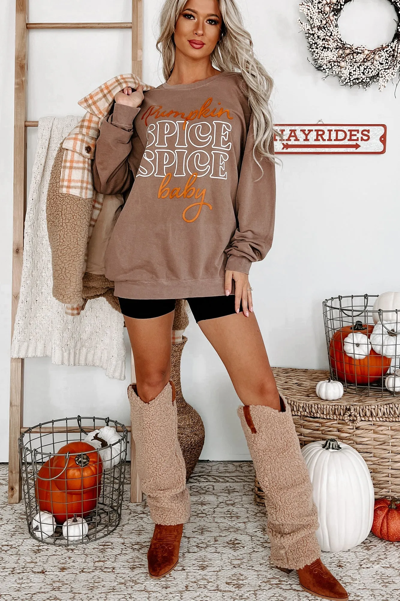 "Pumpkin Spice, Spice Baby" Lightweight Graphic Crewneck (Espresso) - Print On Demand