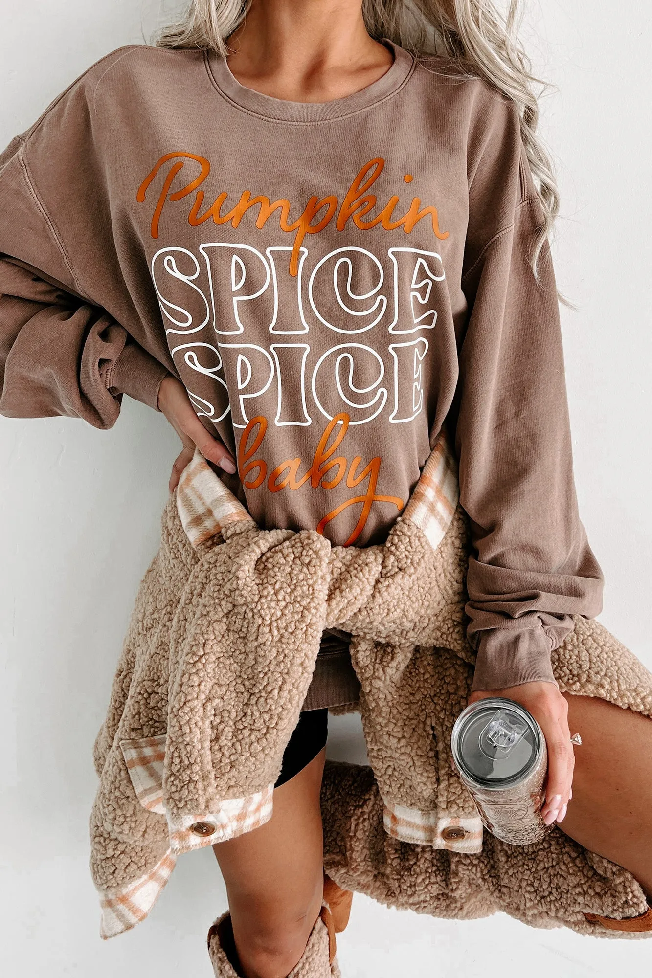 "Pumpkin Spice, Spice Baby" Lightweight Graphic Crewneck (Espresso) - Print On Demand