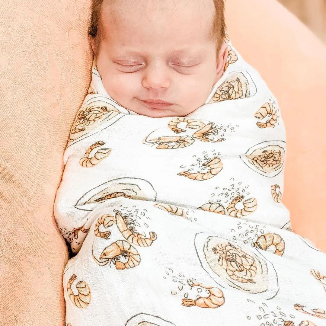 Shrimp and Grits Baby Muslin Swaddle Receiving Blanket