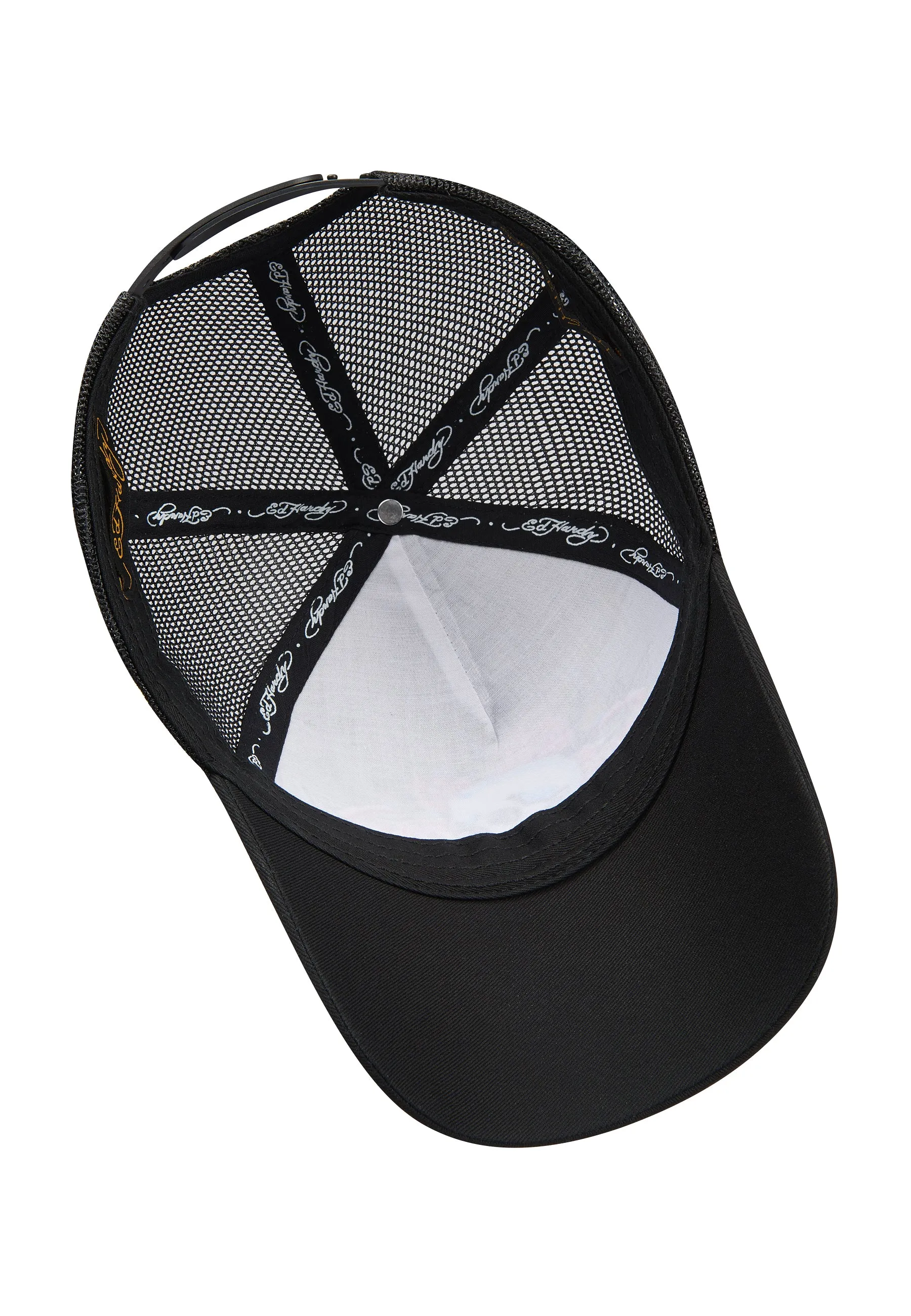 Unisex Skull-Rose Twill Front Mesh Trucker Cap - Black