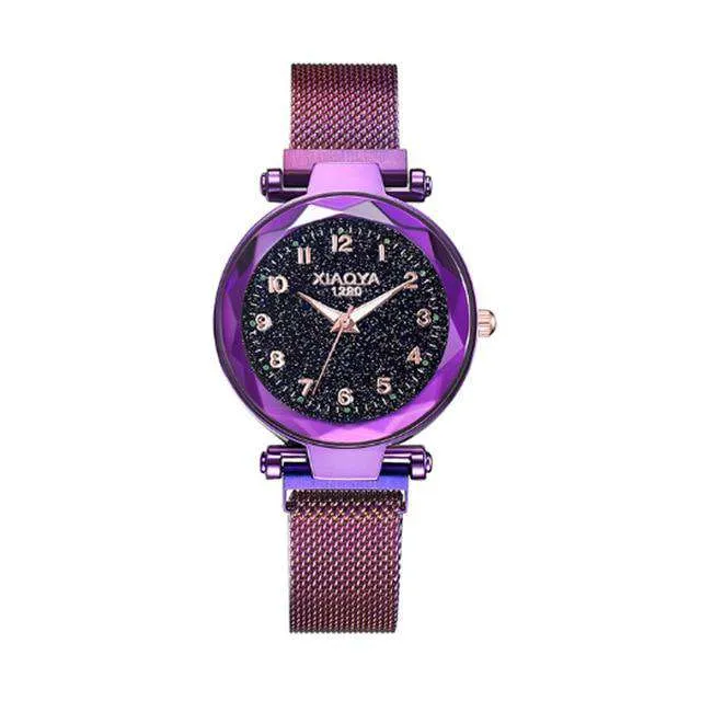 Women watch Fashion wild Starry sky numeral Milan Magnet Buckle Luxury Fashion Ladies Geometric Roman Numeral Quartz Watch