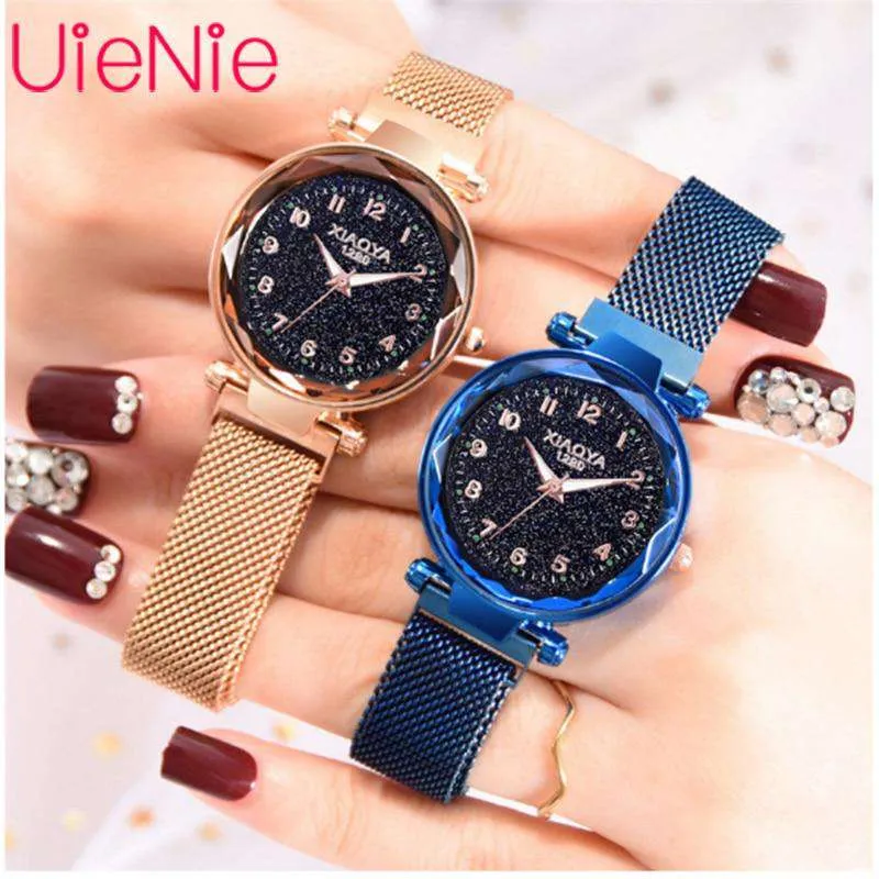 Women watch Fashion wild Starry sky numeral Milan Magnet Buckle Luxury Fashion Ladies Geometric Roman Numeral Quartz Watch