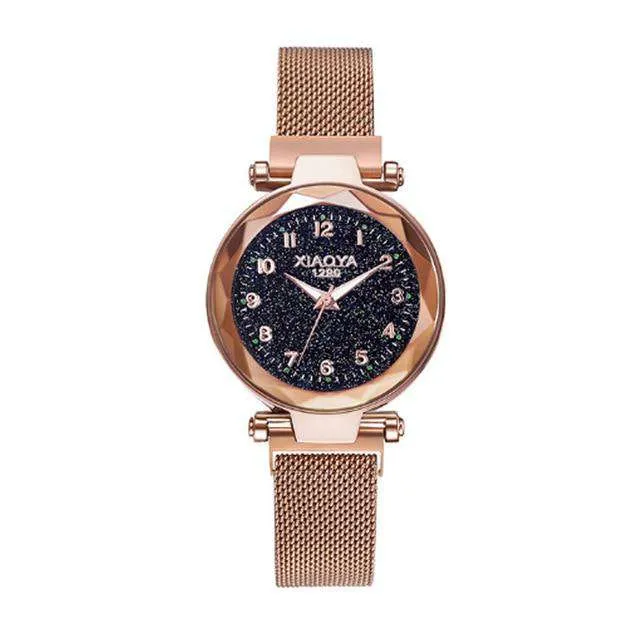 Women watch Fashion wild Starry sky numeral Milan Magnet Buckle Luxury Fashion Ladies Geometric Roman Numeral Quartz Watch